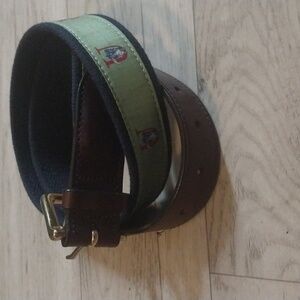 Mens Vineyard Collegate Brass Canvas Leather Design Belt Size 34 Resortwear